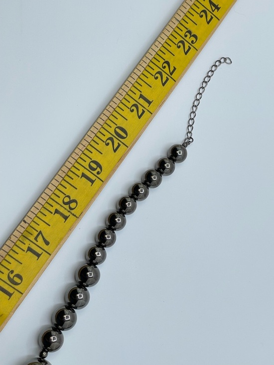 Bright Silver Large Beaded Necklace Silver Tone Statement Graduated Bold - Picture 5 of 6